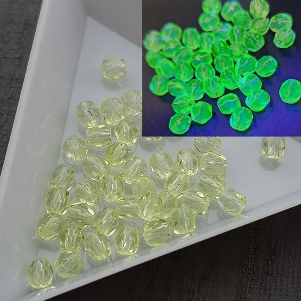 50pcs Vaseline Uranium Glass Beads 4mm Faceted Light Yellow Czech